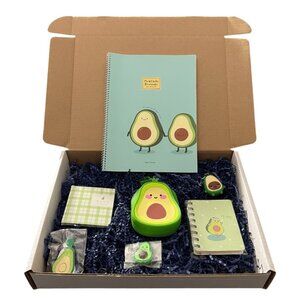 Avocado Kawaii Stationery Gift Set #1 – 7-Piece Notebook & Accessories Bundle
